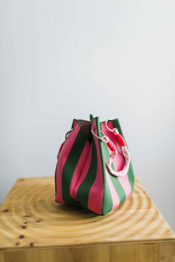 stripe rope purse | green and pink