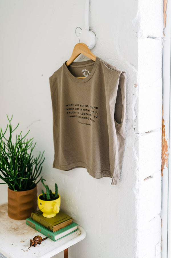 what lies inside of you | faded brown boxy muscle tee