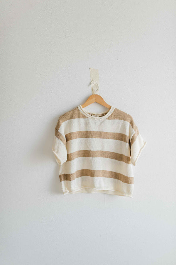 boxy stripe sweater top | taupe + cream