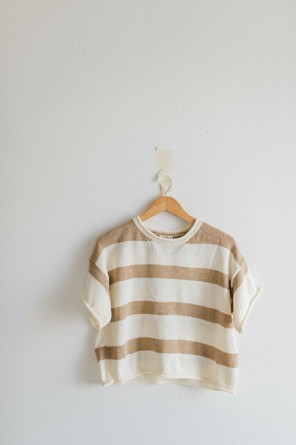 boxy stripe sweater top | taupe + cream