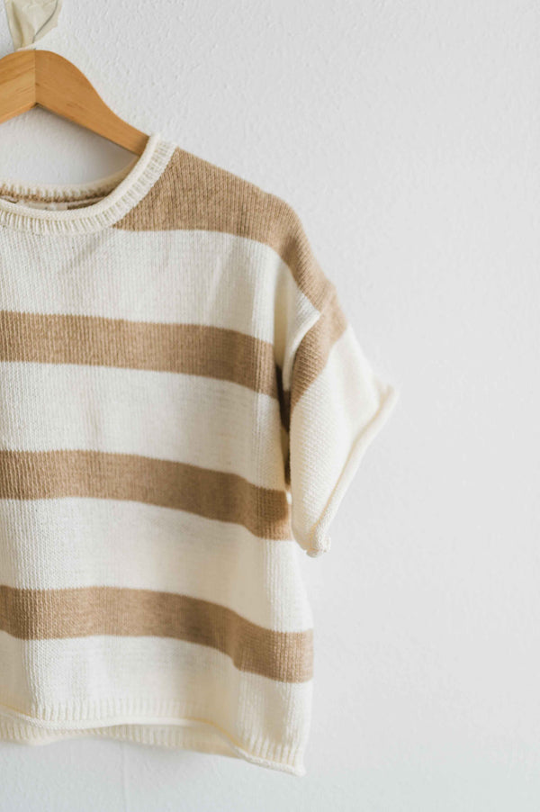 boxy stripe sweater top | taupe + cream