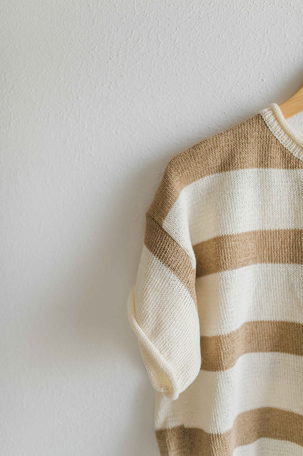 boxy stripe sweater top | taupe + cream