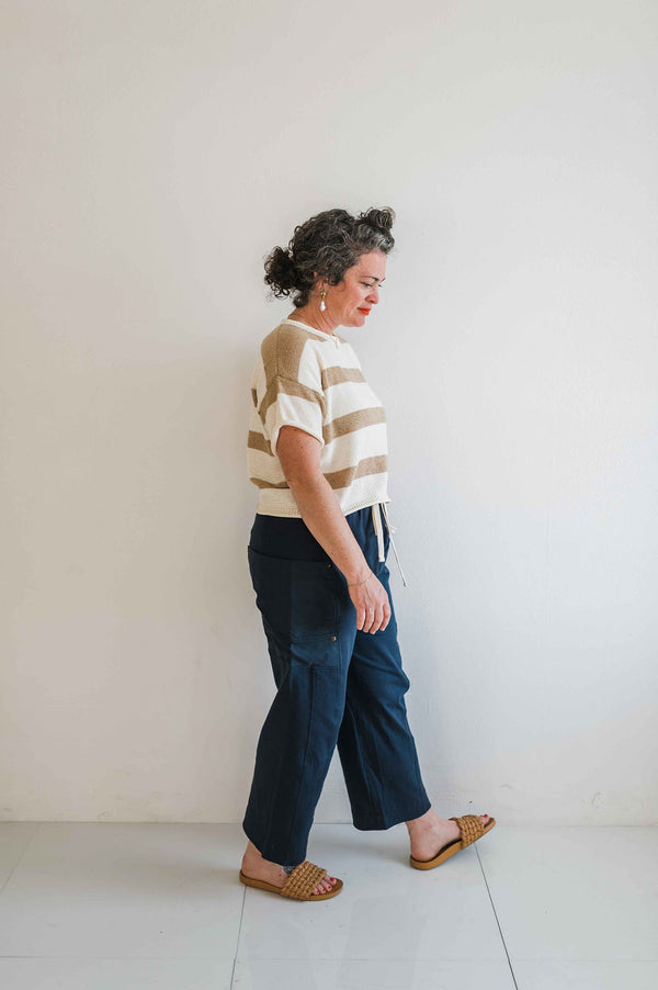 boxy stripe sweater top | taupe + cream