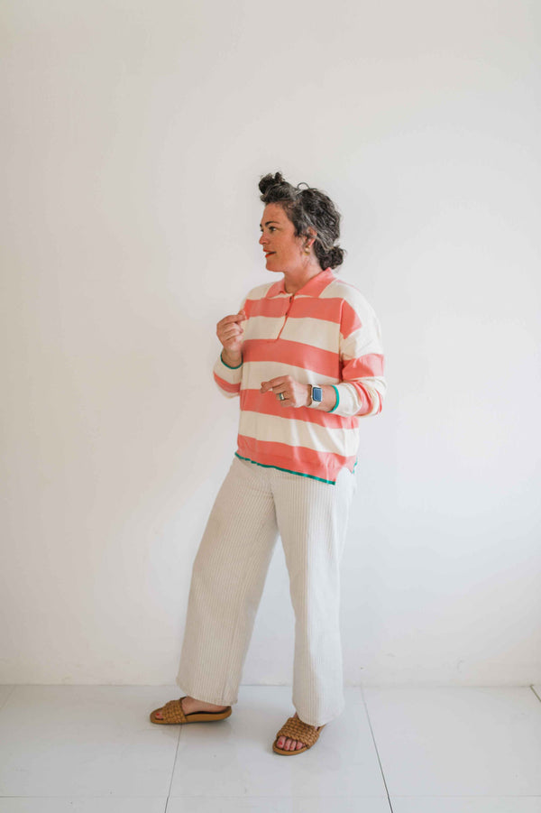 striped rugby sweater | cream + pink