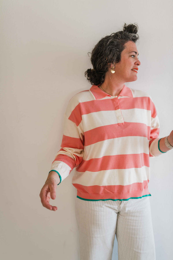 striped rugby sweater | cream + pink