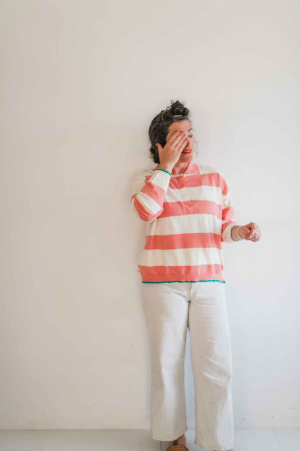 striped rugby sweater | cream + pink