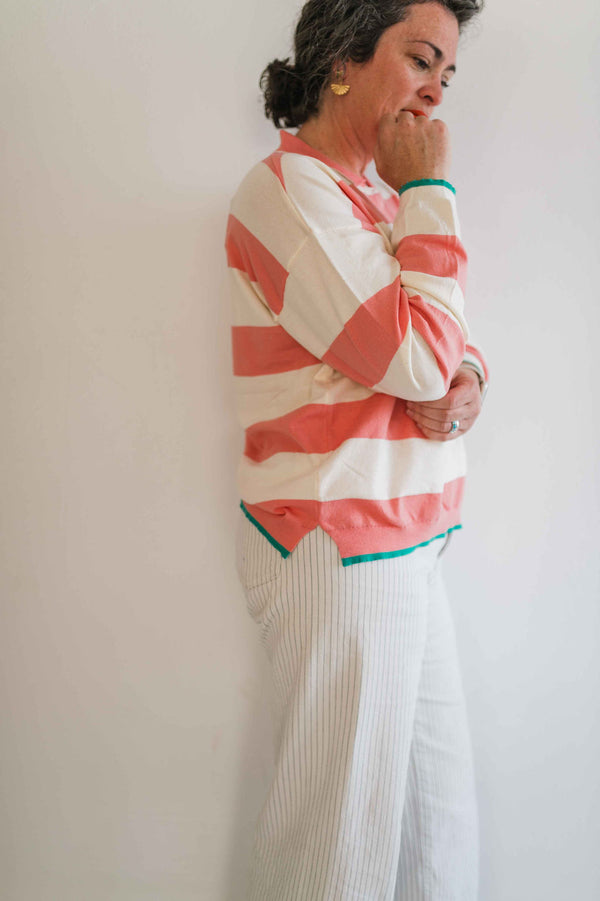 striped rugby sweater | cream + pink