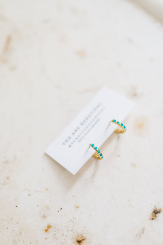 turquoise + gold huggies | gold filled earrings
