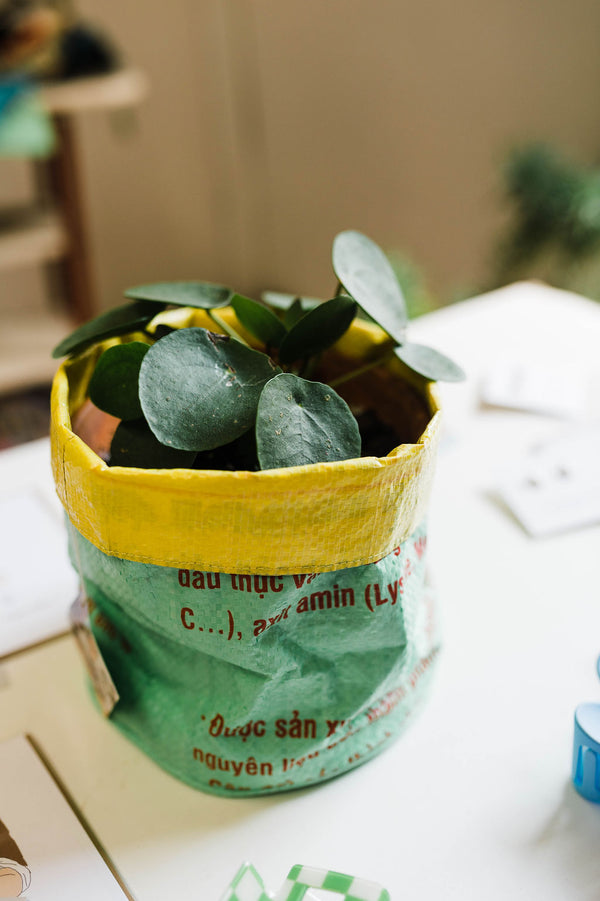 recycled feed bag | medium planter