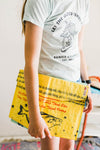 yellow recycled feed bag | folder