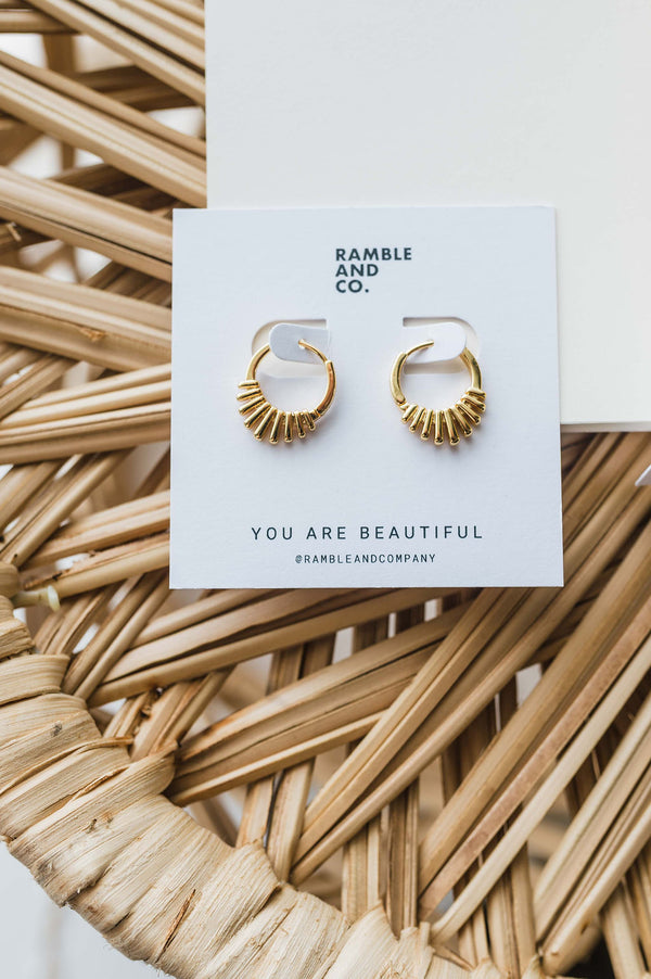 geometric sunburst huggies | 24k gold filled earrings