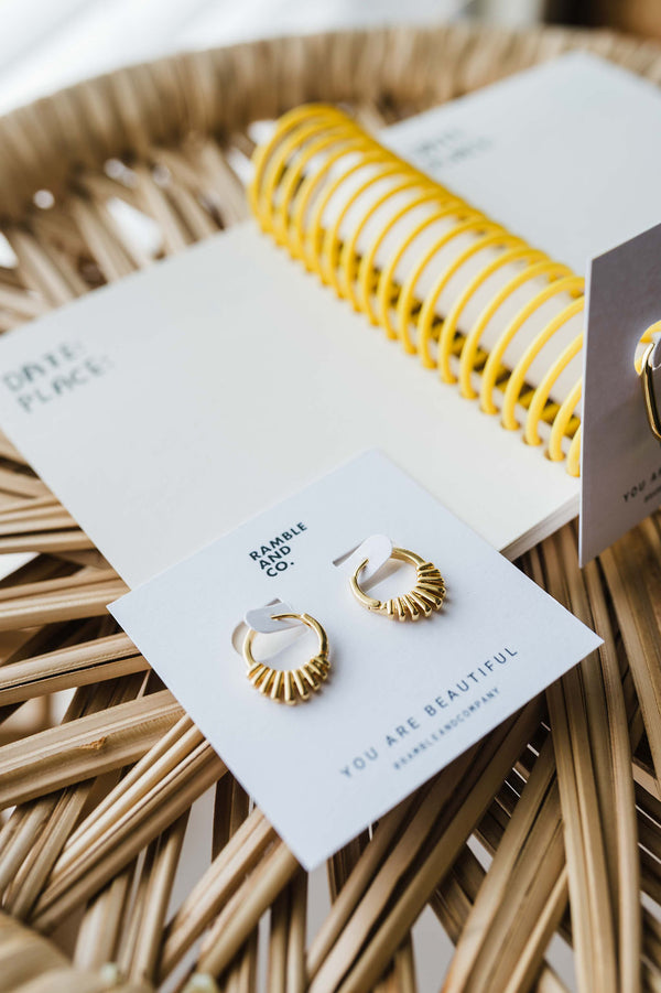 geometric sunburst huggies | 24k gold filled earrings