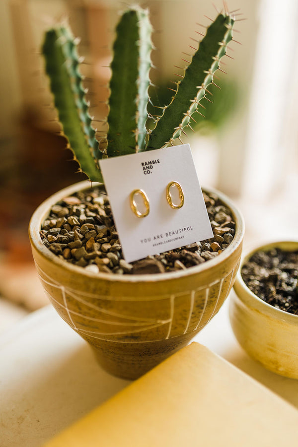 18K gold plated oval | stud earrings