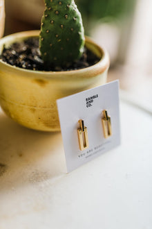 gold plated rectangle drop | stud earrings