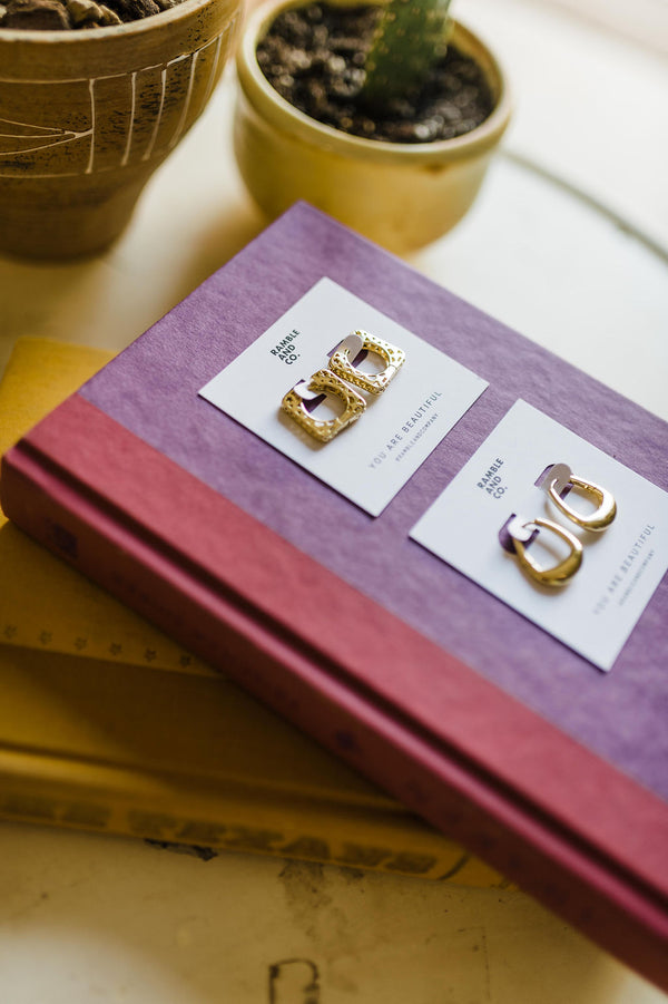 gold filled square cutout | huggie earrings
