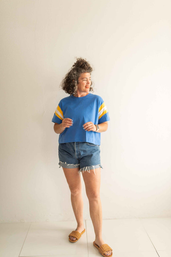 color-block varsity tee | pacific  + lemon