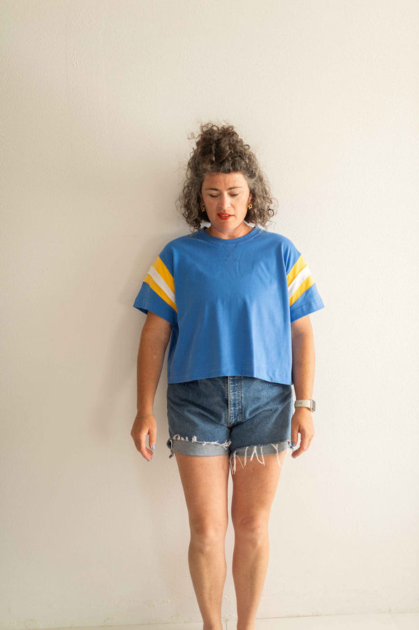 color-block varsity tee | pacific  + lemon