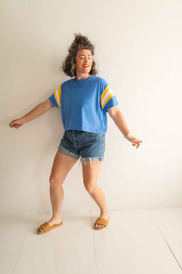 color-block varsity tee | pacific  + lemon