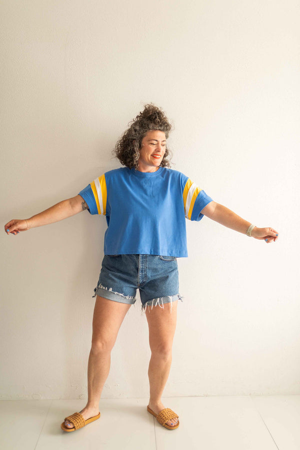 color-block varsity tee | pacific  + lemon