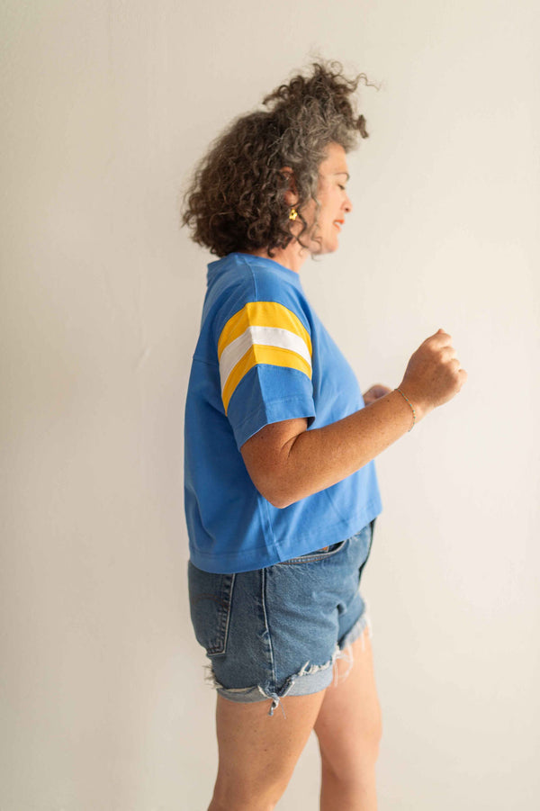 color-block varsity tee | pacific  + lemon
