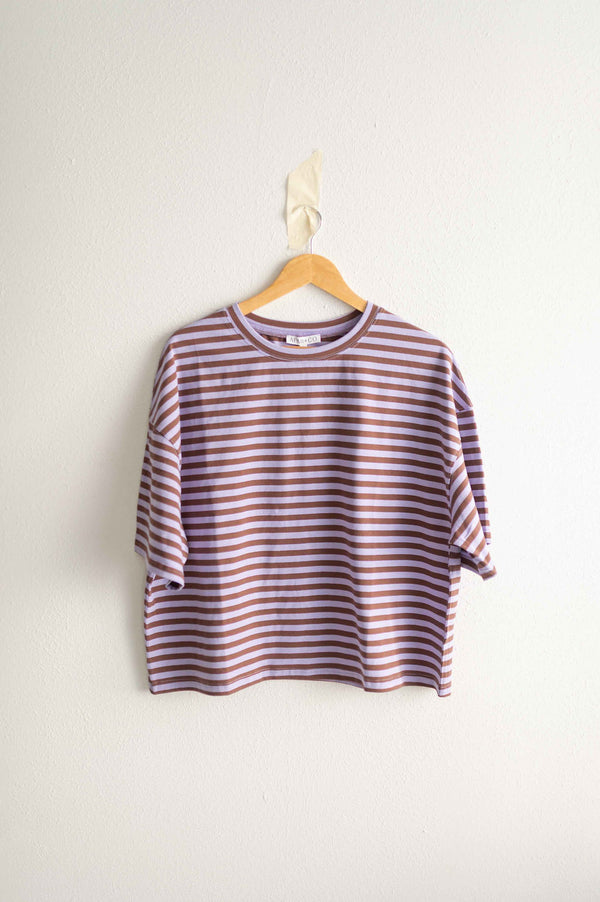 oversized boyfriend tee| lilac + brown