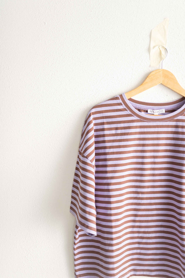 oversized boyfriend tee| lilac + brown