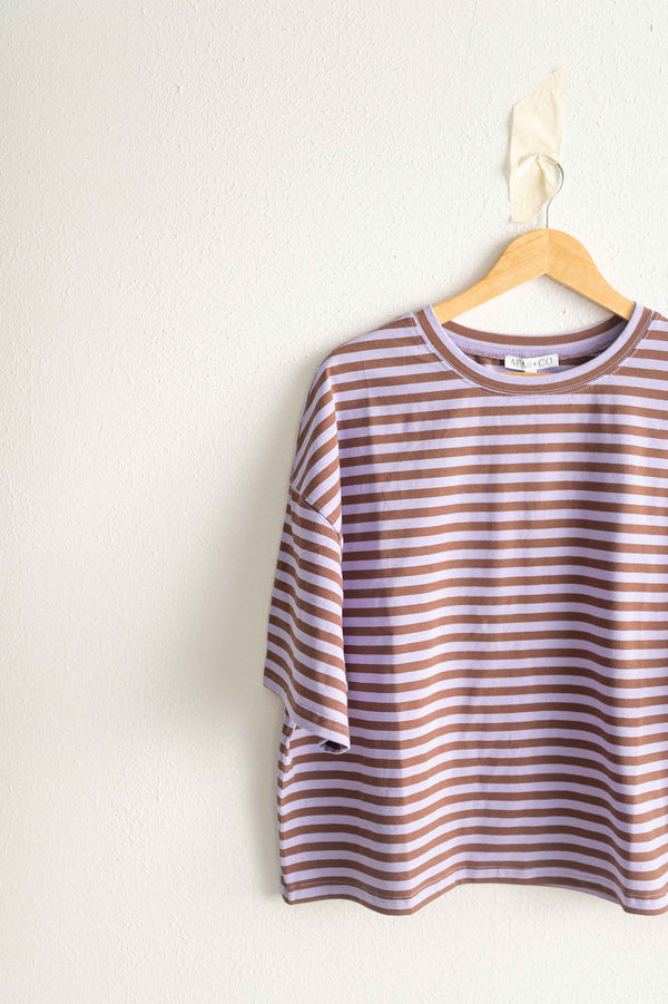 oversized boyfriend tee| lilac + brown