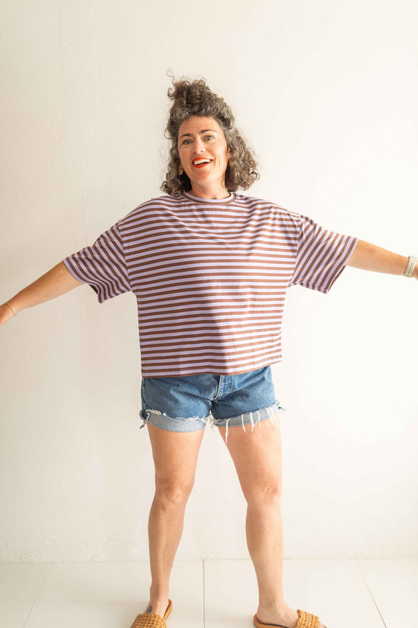 oversized boyfriend tee| lilac + brown
