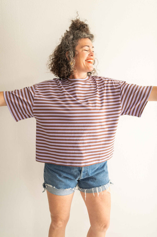 oversized boyfriend tee| lilac + brown