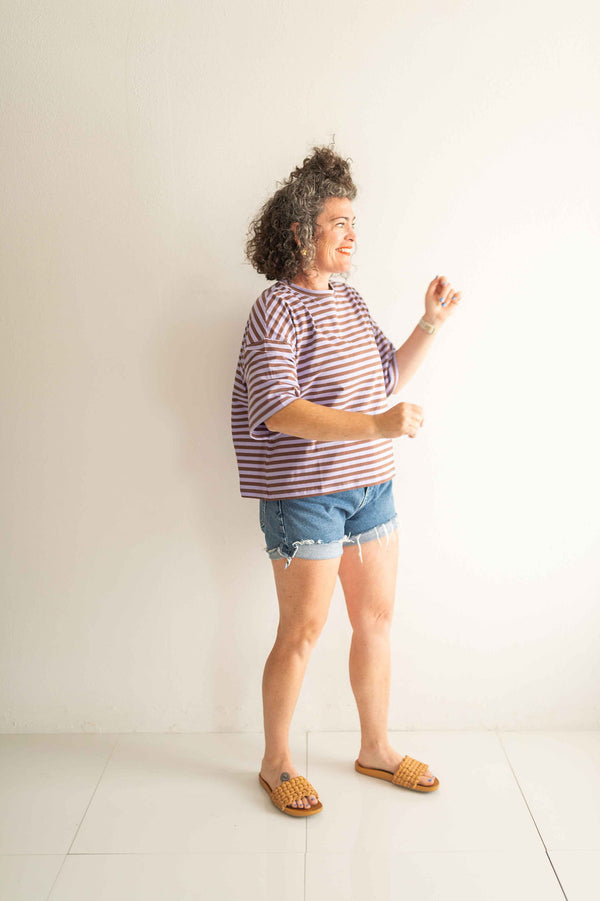oversized boyfriend tee| lilac + brown