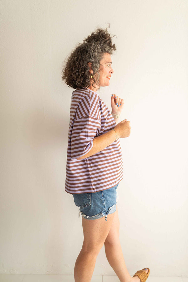 oversized boyfriend tee| lilac + brown