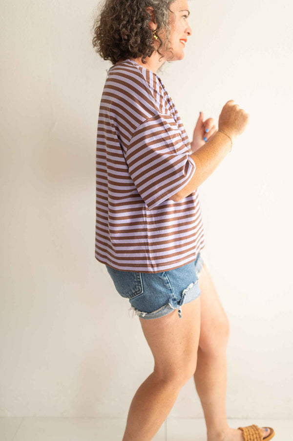 oversized boyfriend tee| lilac + brown
