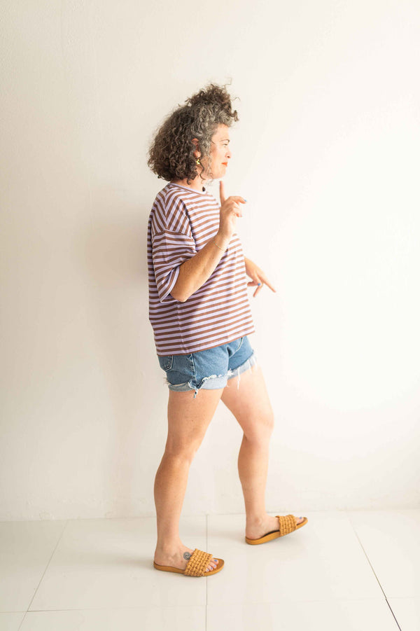 oversized boyfriend tee| lilac + brown