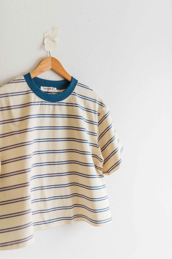 boxy stripe crop tee | ivory + blue