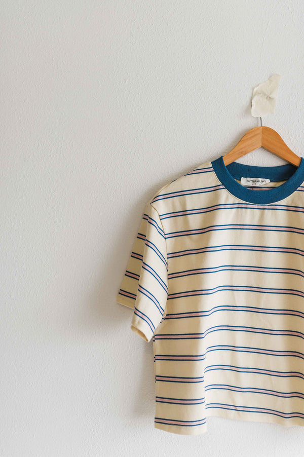 boxy stripe crop tee | ivory + blue