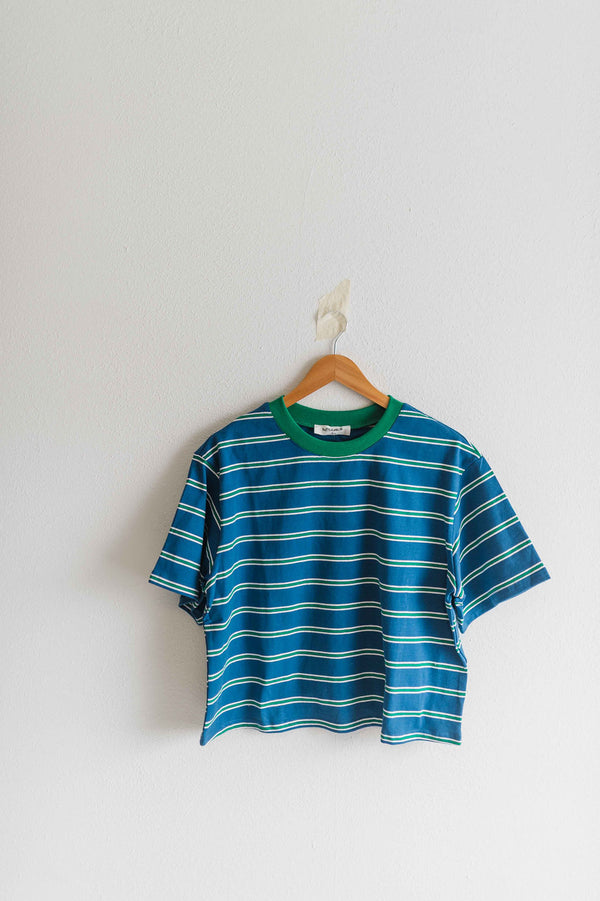 boxy stripe crop tee | blue + green
