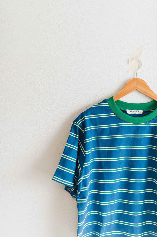 boxy stripe crop tee | blue + green