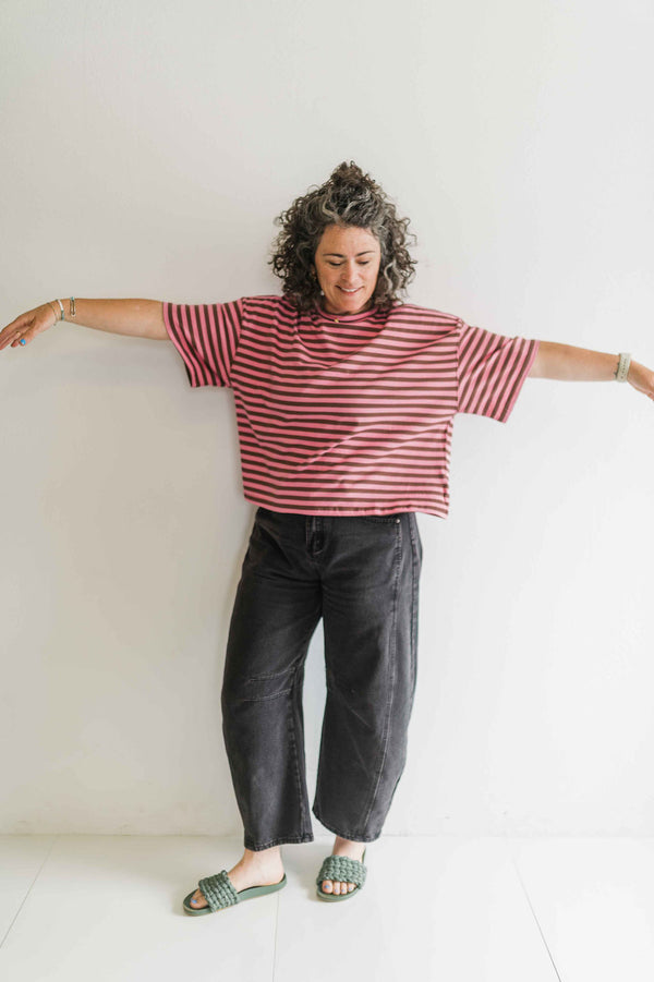 oversized boyfriend tee| pink + maroon