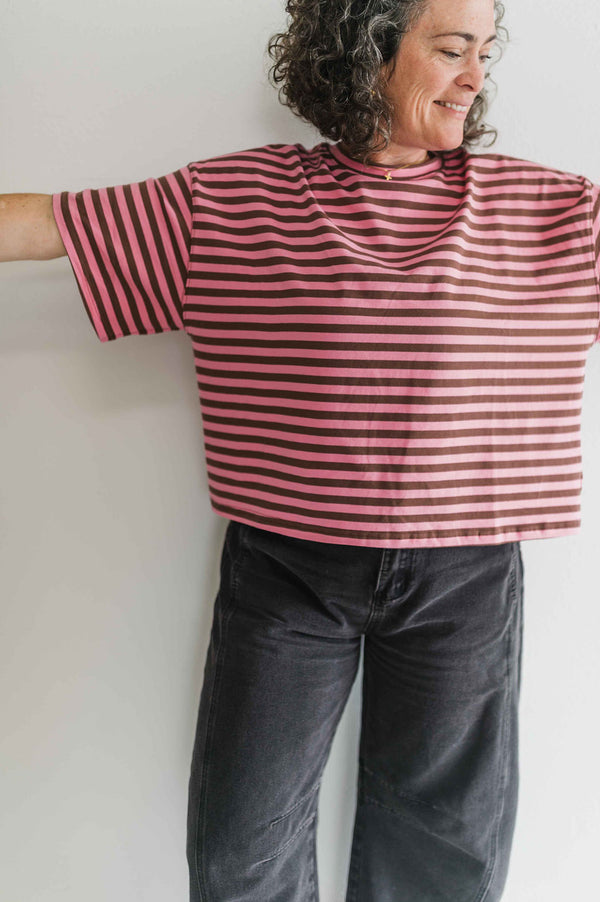 oversized boyfriend tee| pink + maroon