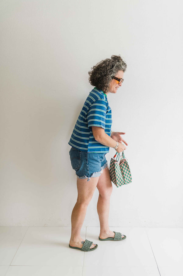 boxy stripe crop tee | blue + green