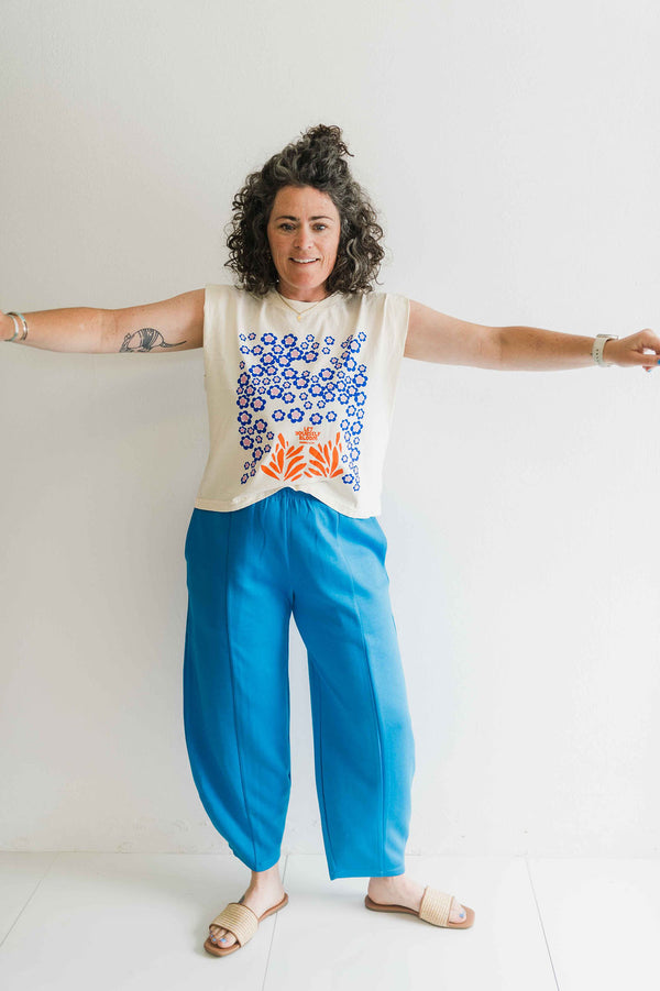 mid-rise soft knit pants | blue
