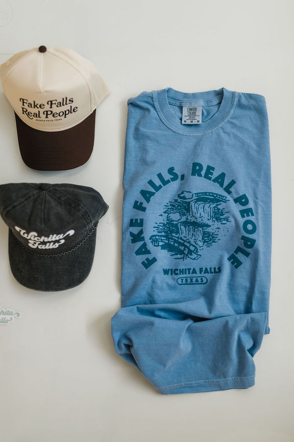 fake falls real people short sleeve tee | denim