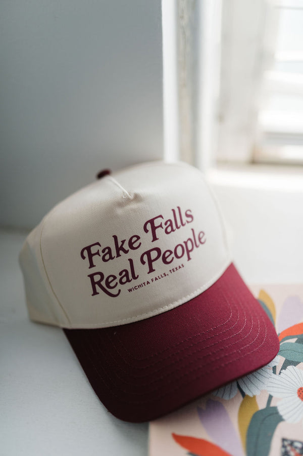 fake falls, real people hat | maroon + cream