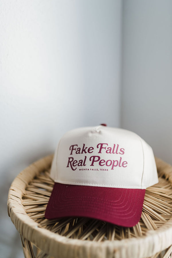 fake falls, real people hat | maroon + cream