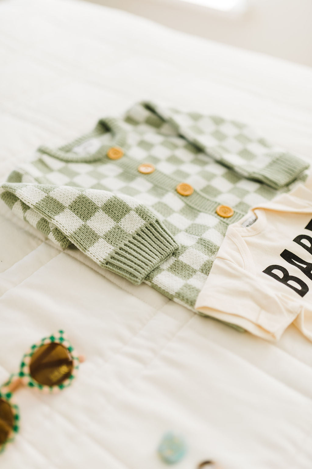 baby checkered cardigan | sage + cream
