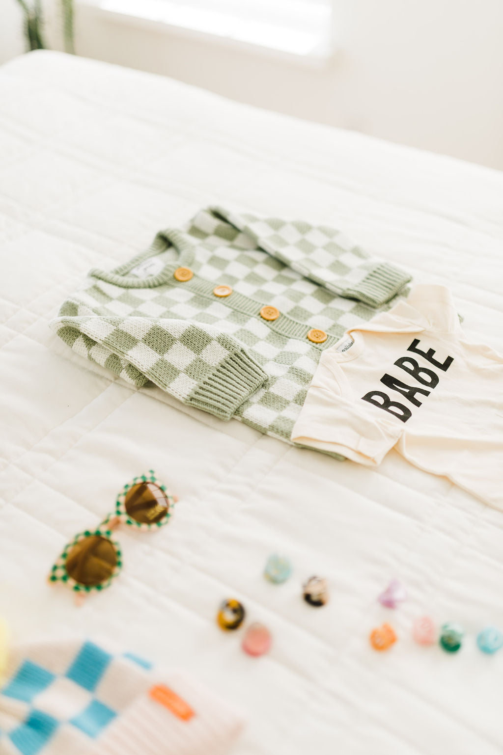 baby checkered cardigan | sage + cream