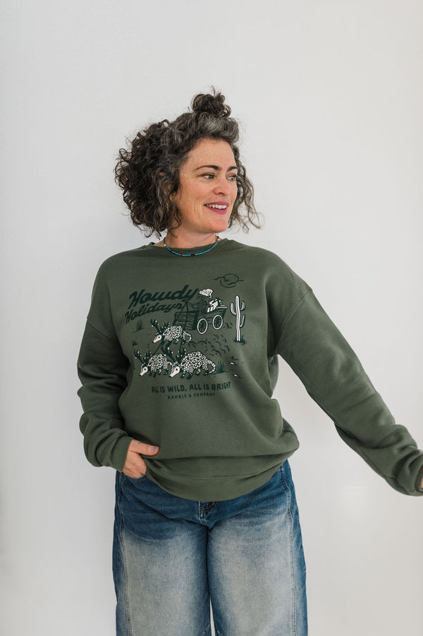 howdy holidays | green crewneck sweatshirt