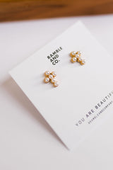 pearl cross stud | 18k gold