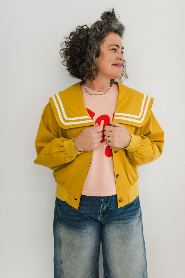 sailor collar button up jacket | mustard