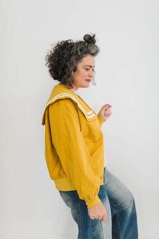 sailor collar button up jacket | mustard